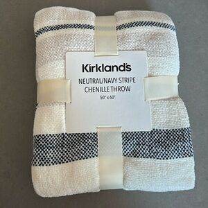 Chenille Throw - neutral and navy stripe 50x60